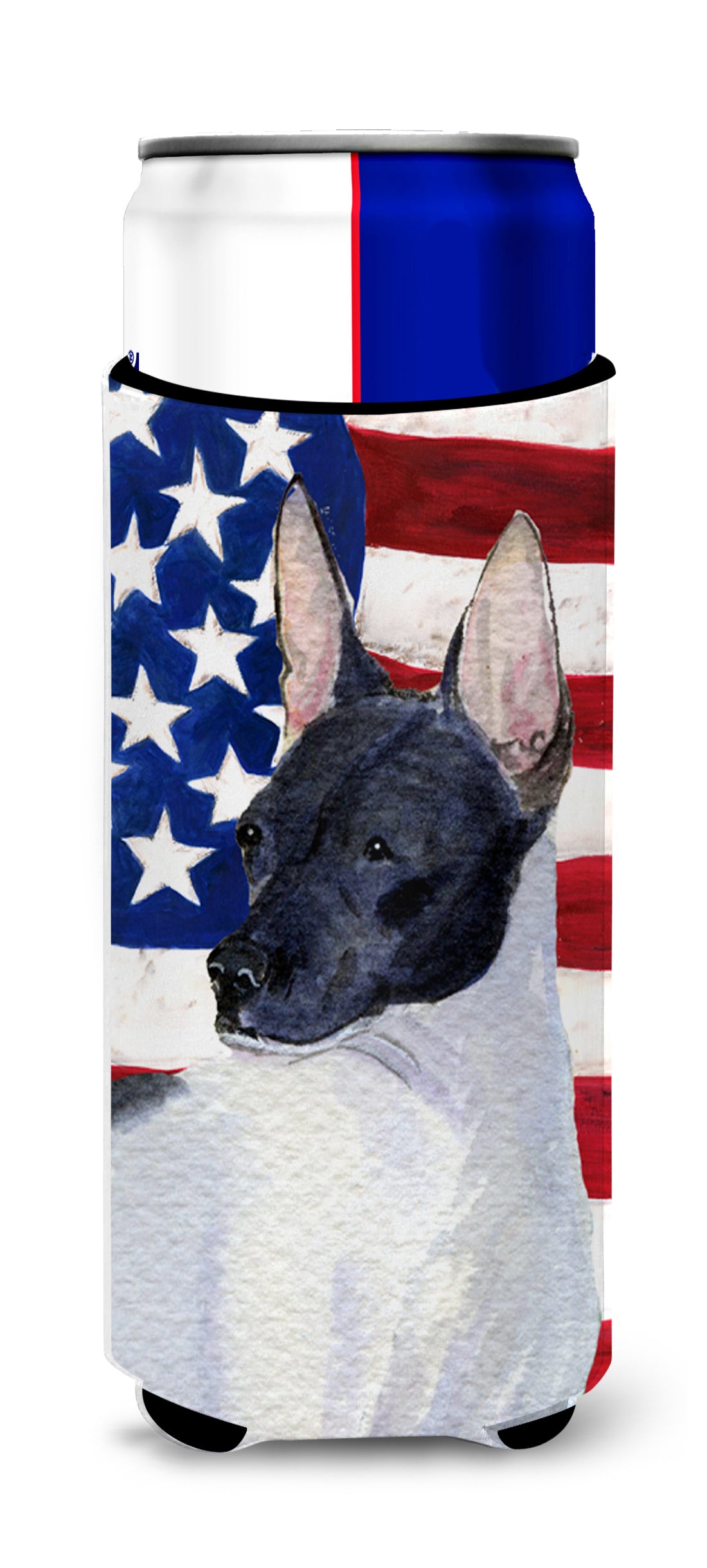 USA American Flag with Rat Terrier Ultra Beverage Insulators for slim cans SS4054MUK