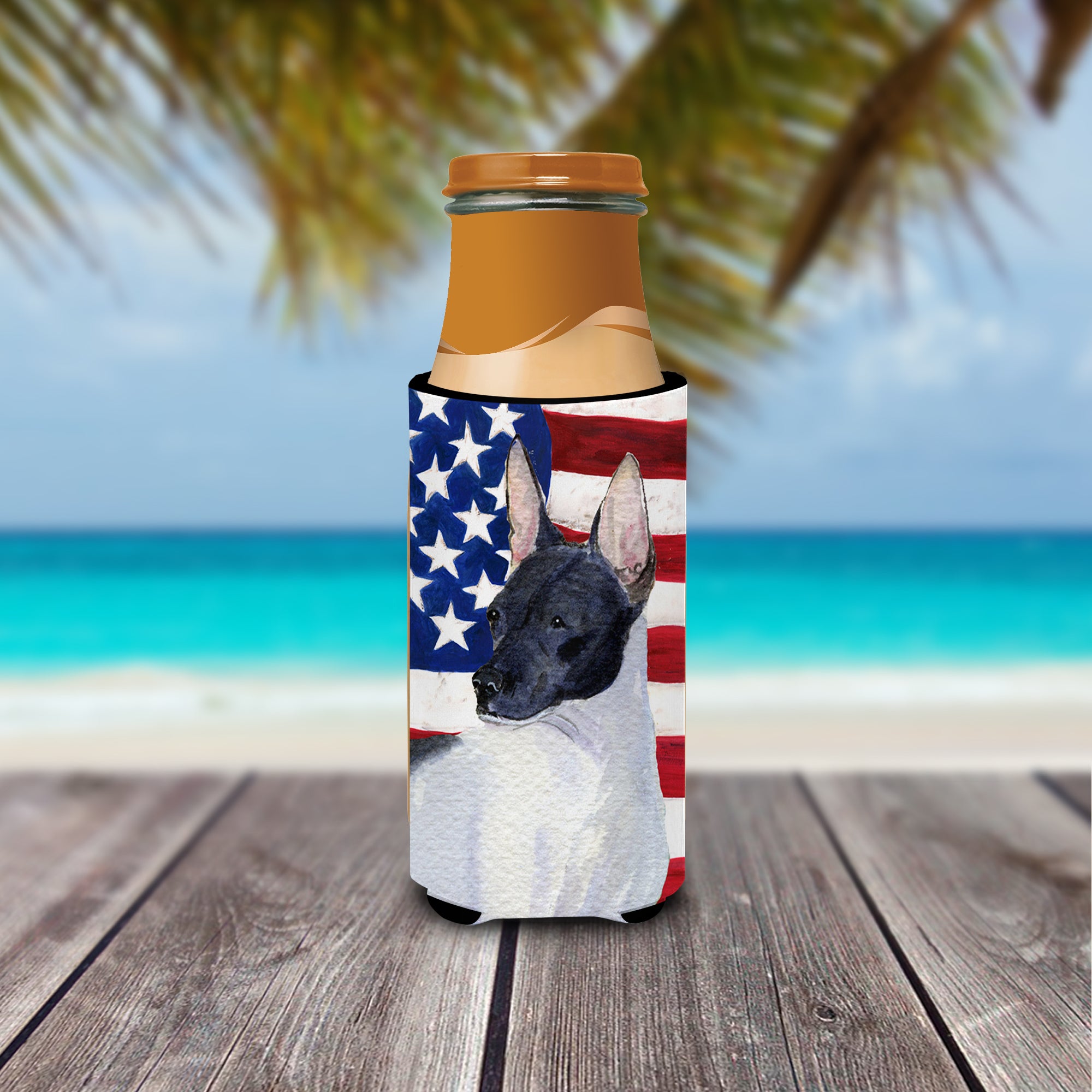 USA American Flag with Rat Terrier Ultra Beverage Insulators for slim cans SS4054MUK.