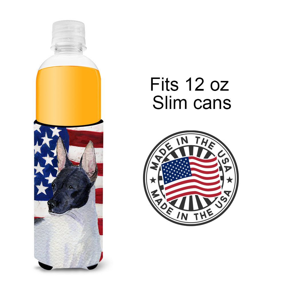 USA American Flag with Rat Terrier Ultra Beverage Insulators for slim cans SS4054MUK.