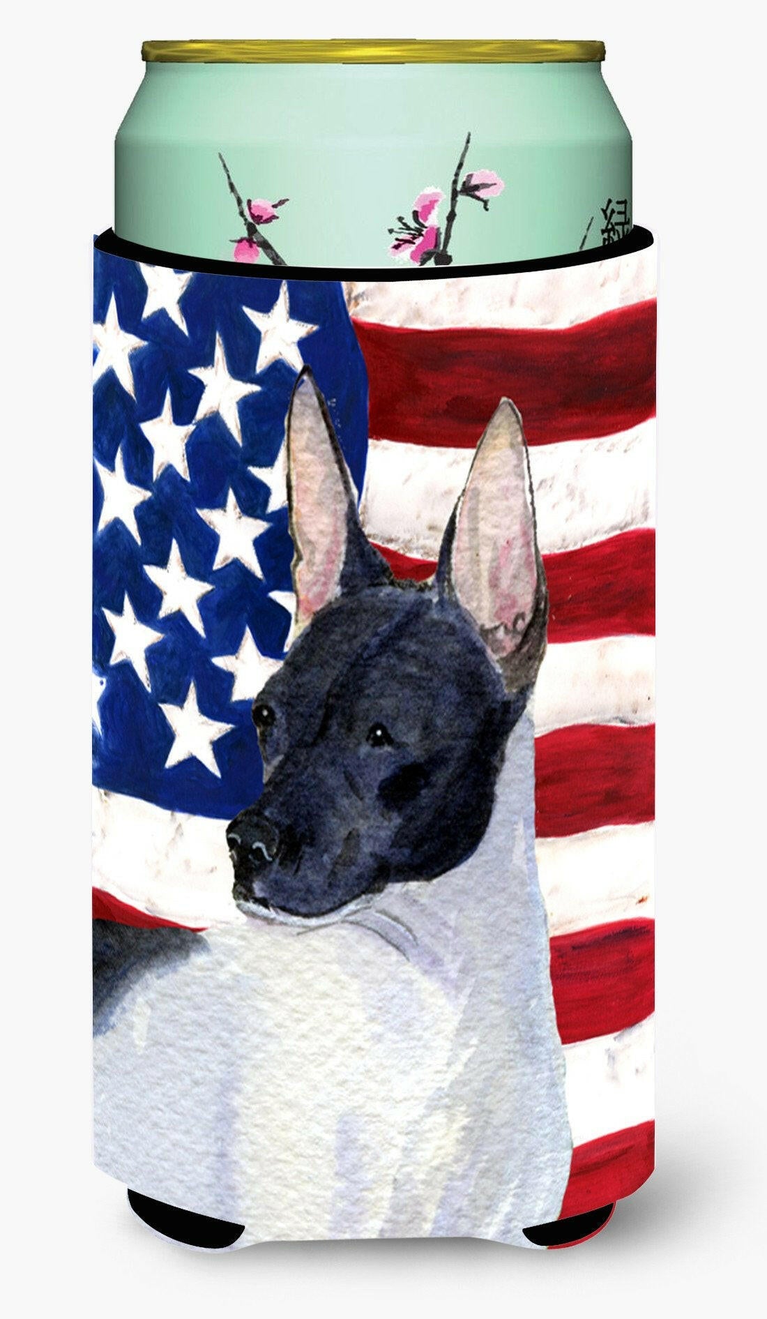 USA American Flag with Rat Terrier  Tall Boy Beverage Insulator Beverage Insulator Hugger by Caroline&#39;s Treasures