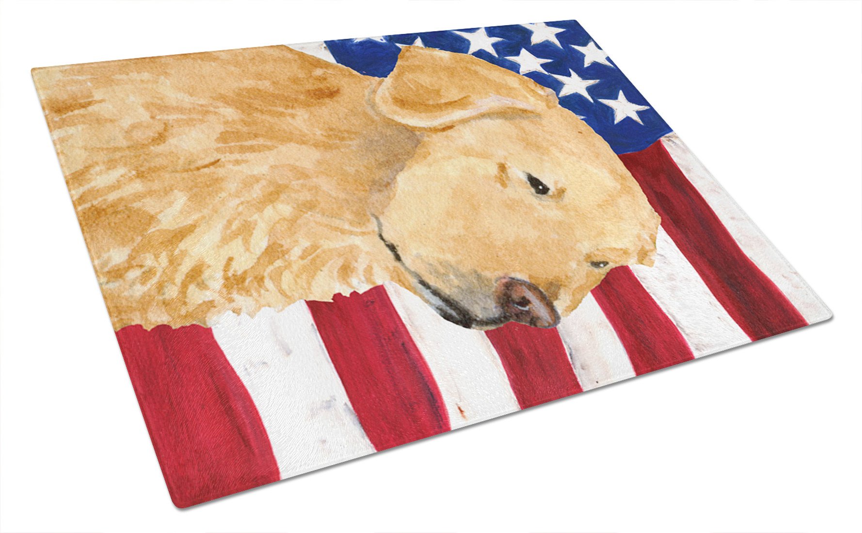 USA American Flag with Golden Retriever Glass Cutting Board Large by Caroline's Treasures