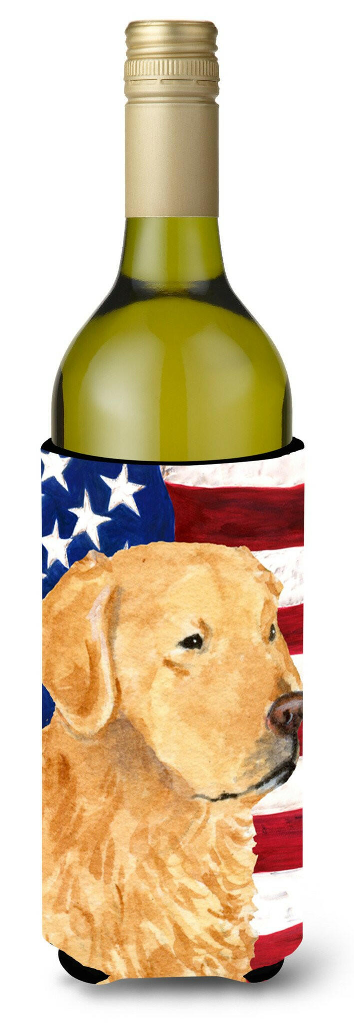 USA American Flag Golden Retriever Wine Bottle Beverage Insulator Beverage Insulator Hugger SS4055LITERK by Caroline&#39;s Treasures