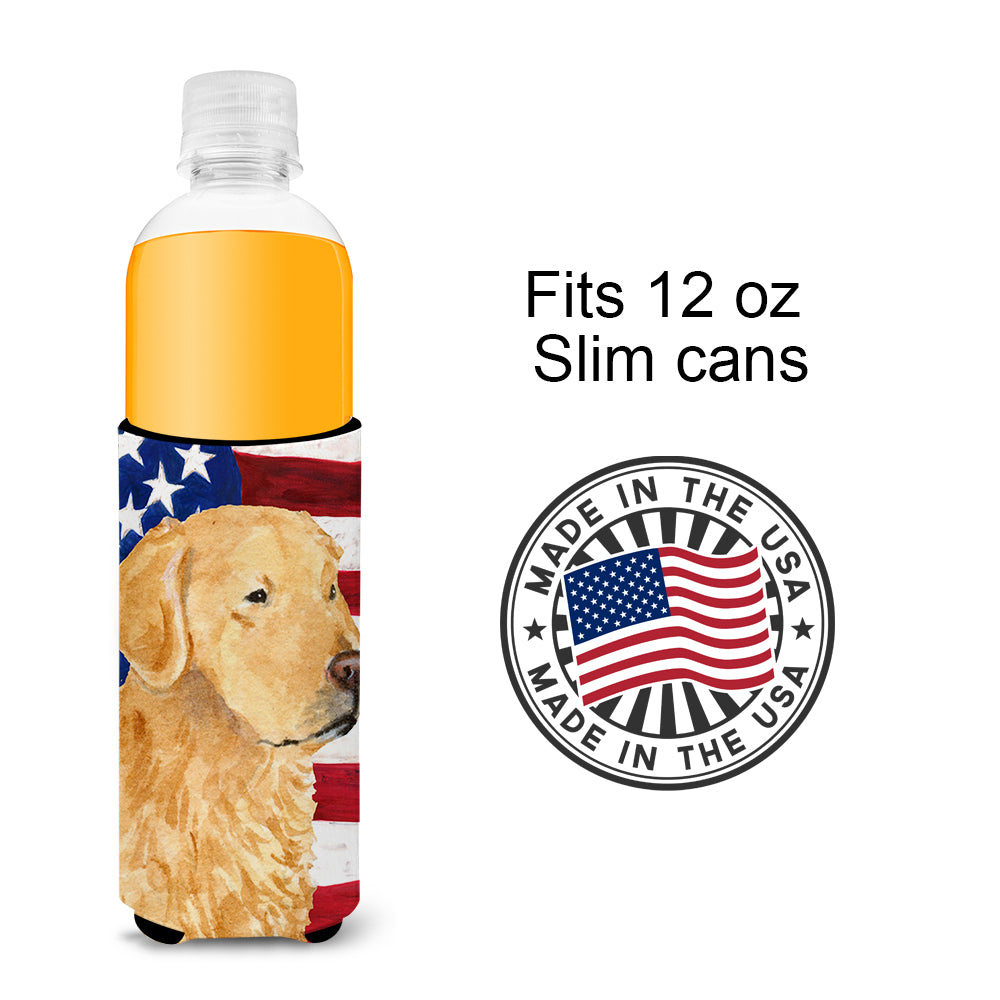 USA American Flag with Golden Retriever Ultra Beverage Insulators for slim cans SS4055MUK.