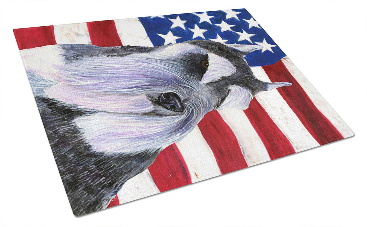 USA American Flag with Schnauzer Glass Cutting Board Large by Caroline&#39;s Treasures