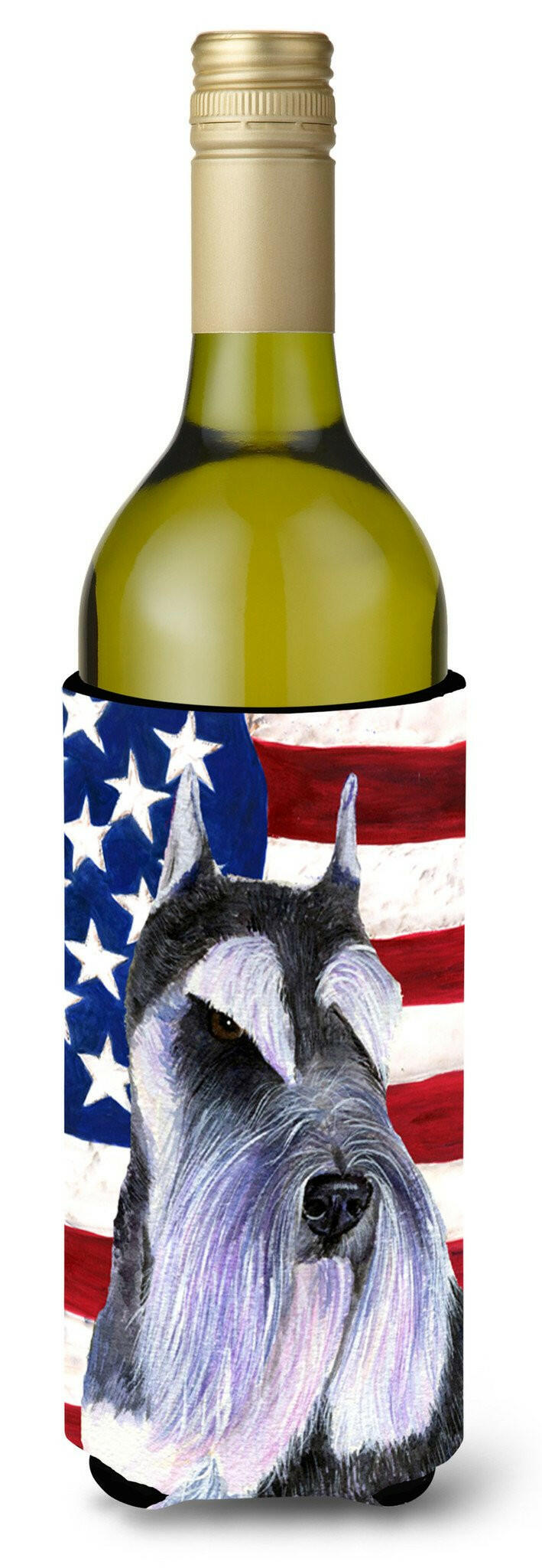USA American Flag with Schnauzer Wine Bottle Beverage Insulator Beverage Insulator Hugger SS4056LITERK by Caroline&#39;s Treasures