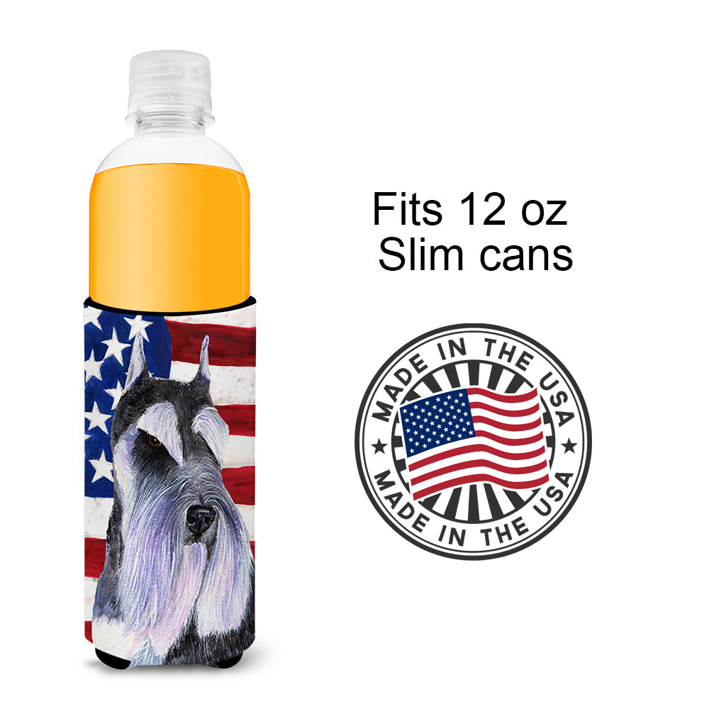 USA American Flag with Schnauzer Ultra Beverage Insulators for slim cans SS4056MUK.