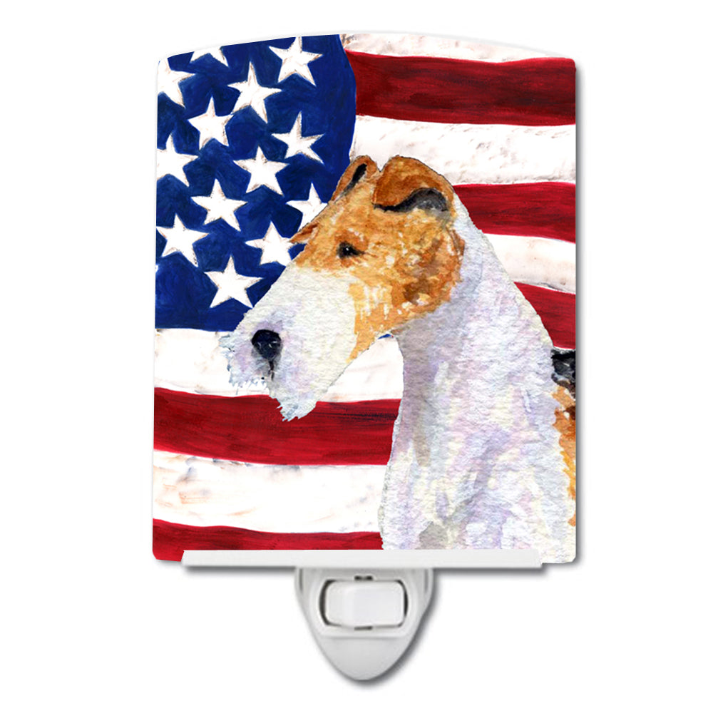 USA American Flag with Fox Terrier Ceramic Night Light SS4057CNL - the-store.com