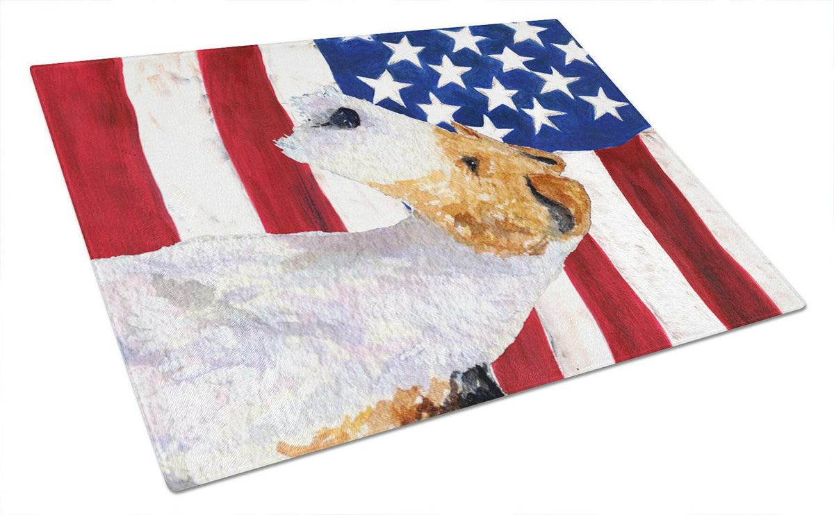 USA American Flag with Fox Terrier Glass Cutting Board Large by Caroline&#39;s Treasures