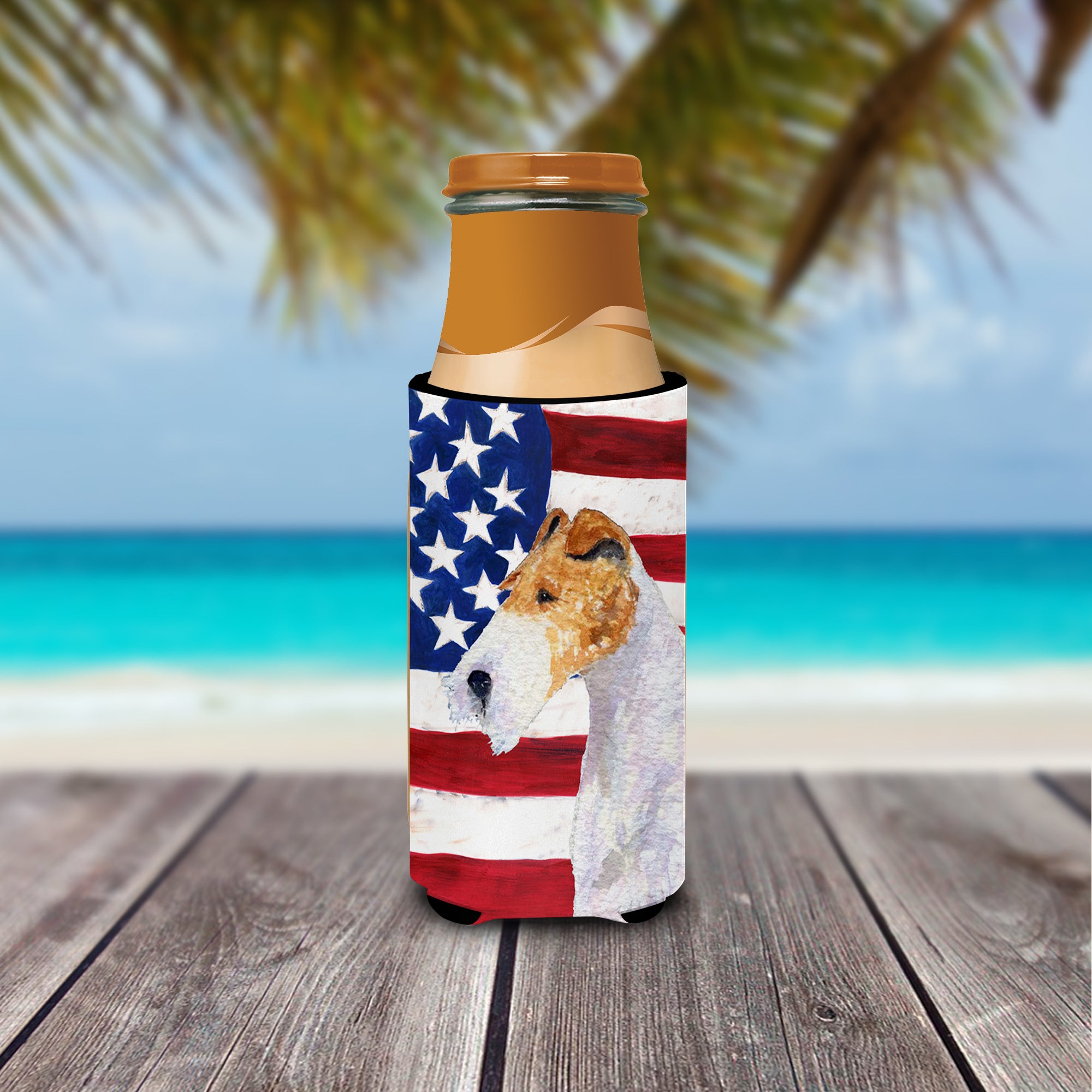 USA American Flag with Fox Terrier Ultra Beverage Insulators for slim cans SS4057MUK