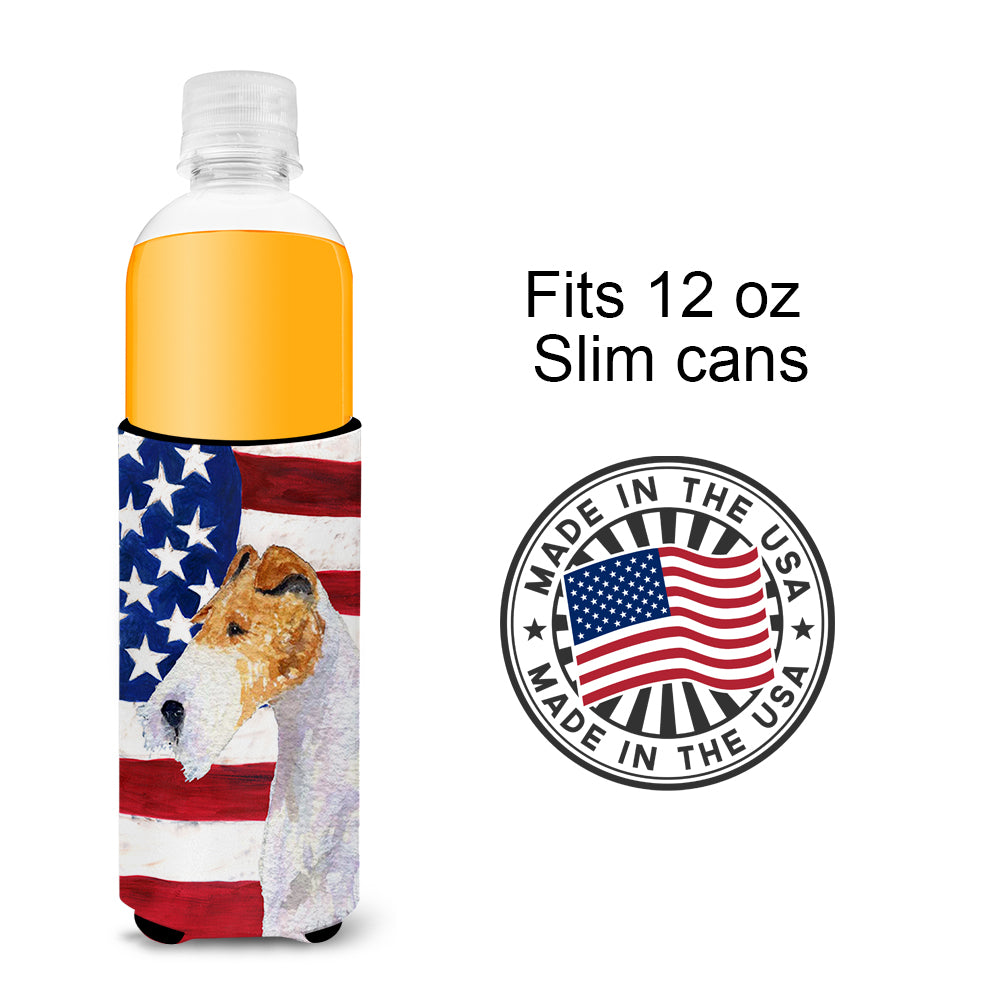 USA American Flag with Fox Terrier Ultra Beverage Insulators for slim cans SS4057MUK.