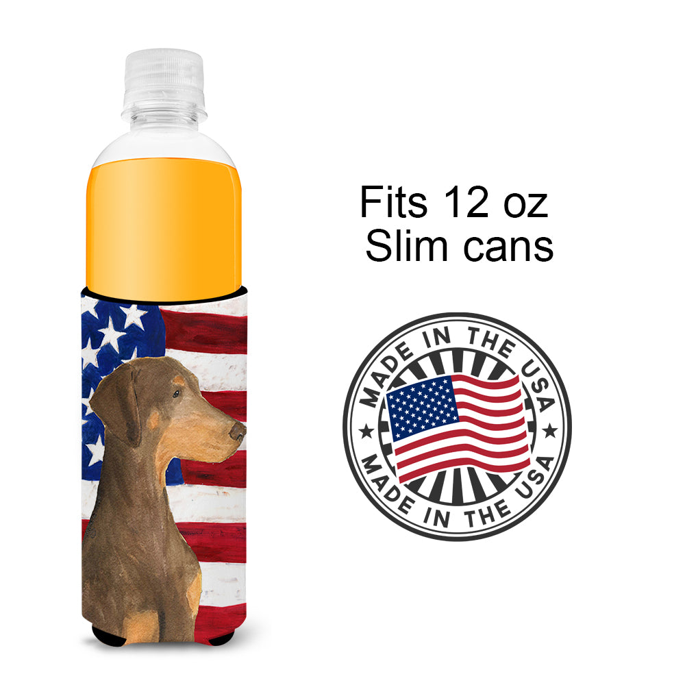 USA American Flag with Doberman Ultra Beverage Insulators for slim cans SS4058MUK