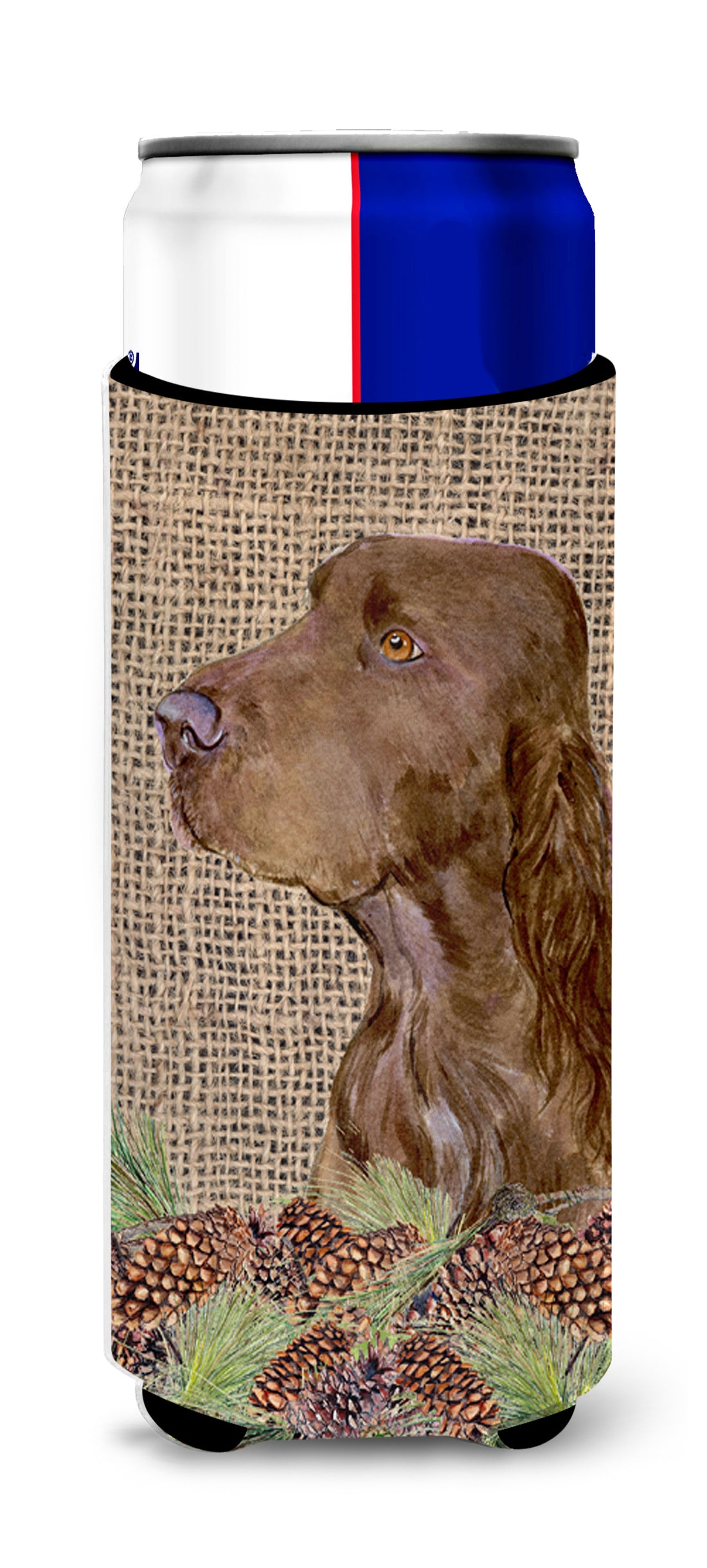Field Spaniel on Faux Burlap with Pine Cones Ultra Beverage Insulators for slim cans SS4066MUK