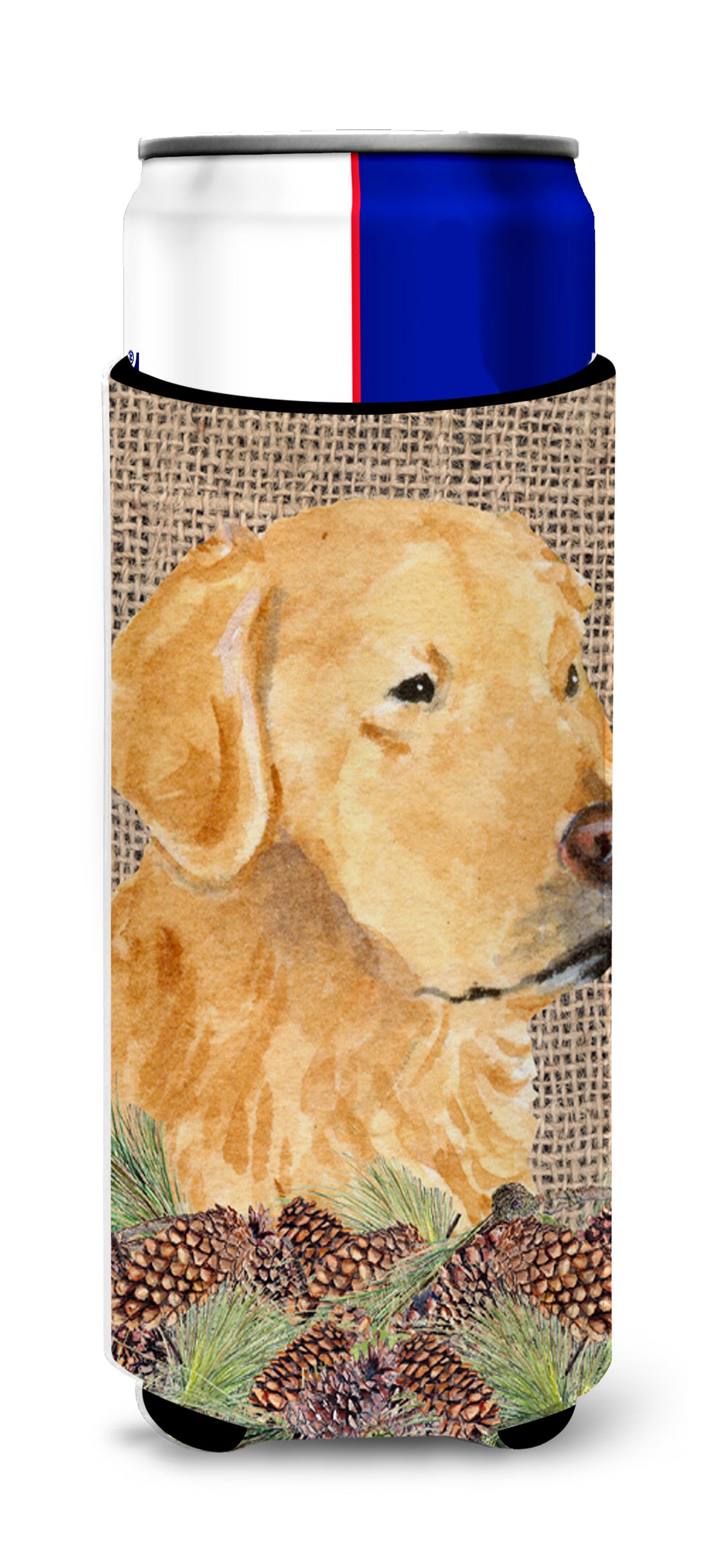 Golden Retriever on Faux Burlap with Pine Cones Ultra Beverage Insulators for slim cans SS4067MUK