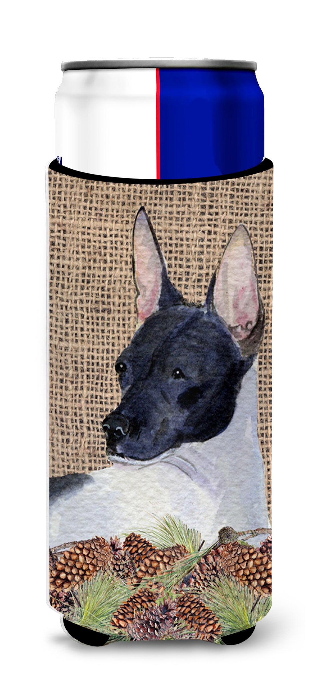 Rat Terrier on Faux Burlap with Pine Cones Ultra Beverage Insulators for slim cans SS4071MUK