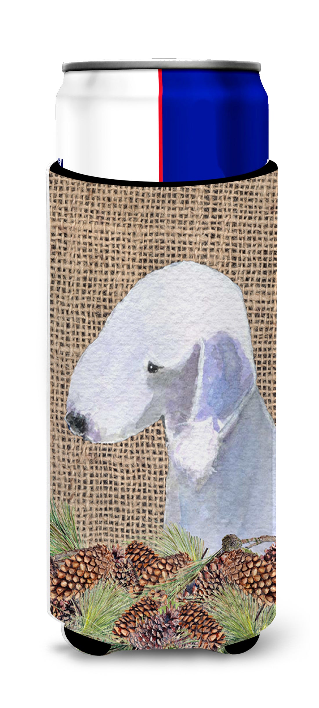 Bedlington Terrier on Faux Burlap with Pine Cones Ultra Beverage Insulators for slim cans SS4074MUK