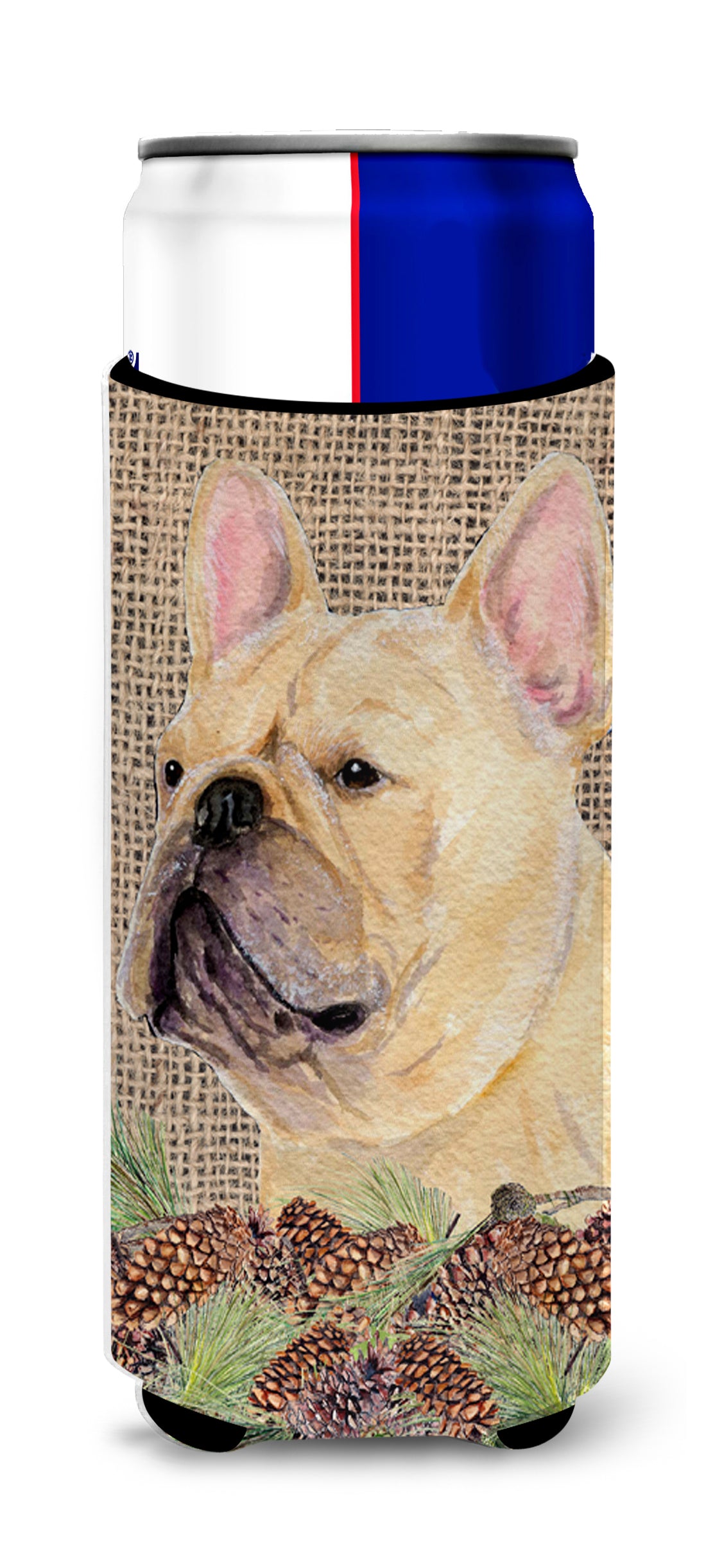 French Bulldog on Faux Burlap with Pine Cones Ultra Beverage Insulators for slim cans SS4076MUK