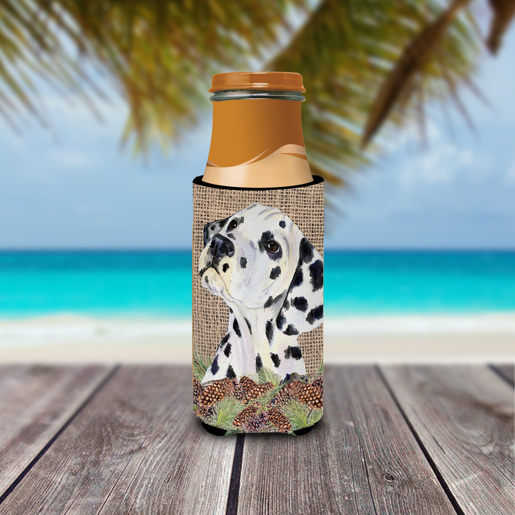 Dalmatian on Faux Burlap with Pine Cones Ultra Beverage Insulators for slim cans SS4083MUK