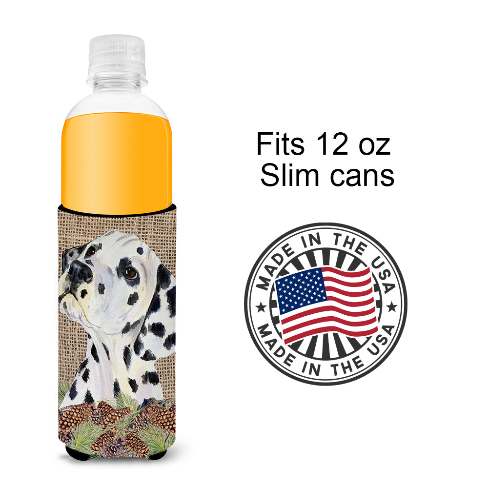 Dalmatian on Faux Burlap with Pine Cones Ultra Beverage Insulators for slim cans SS4083MUK.