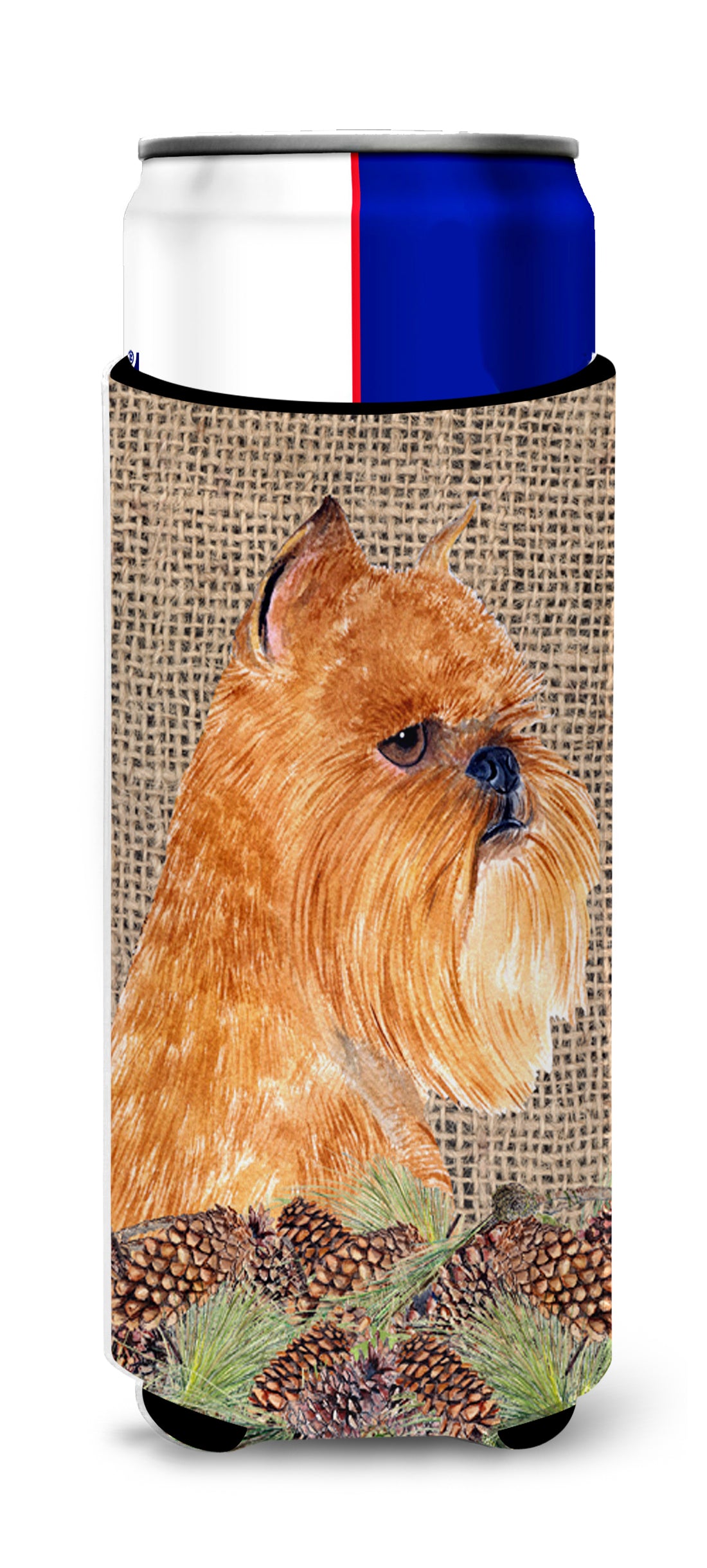 Brussels Griffon on Faux Burlap with Pine Cones Ultra Beverage Insulators for slim cans SS4084MUK