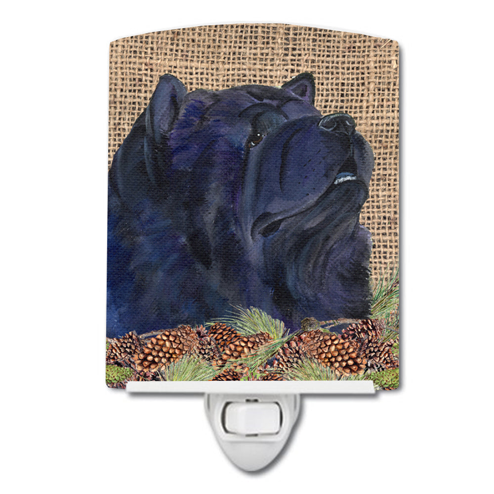 Chow Chow on Faux Burlap with Pine Cones Ceramic Night Light SS4090CNL - the-store.com