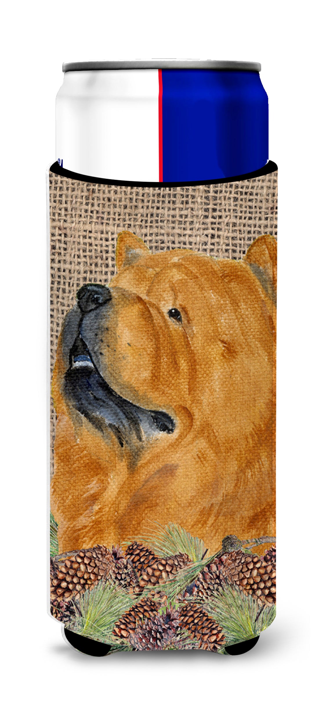 Chow Chow on Faux Burlap with Pine Cones Ultra Beverage Insulators for slim cans SS4091MUK.