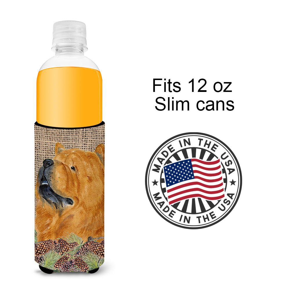 Chow Chow on Faux Burlap with Pine Cones Ultra Beverage Insulators for slim cans SS4091MUK.