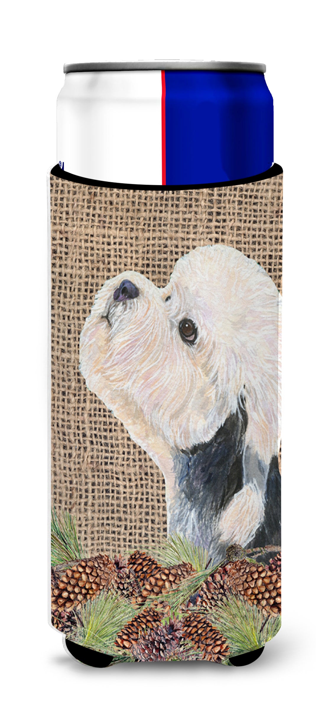 Dandie Dinmont Terrier on Faux Burlap with Pine Cones Ultra Beverage Insulators for slim cans SS4092MUK