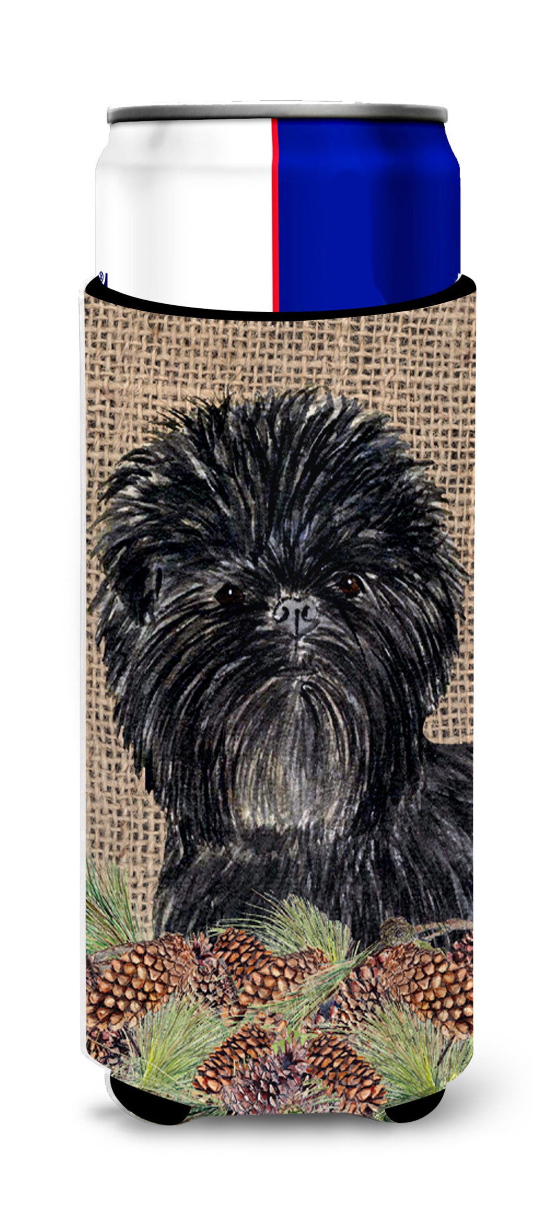 Affenpinscher on Faux Burlap with Pine Cones Ultra Beverage Insulators for slim cans SS4100MUK