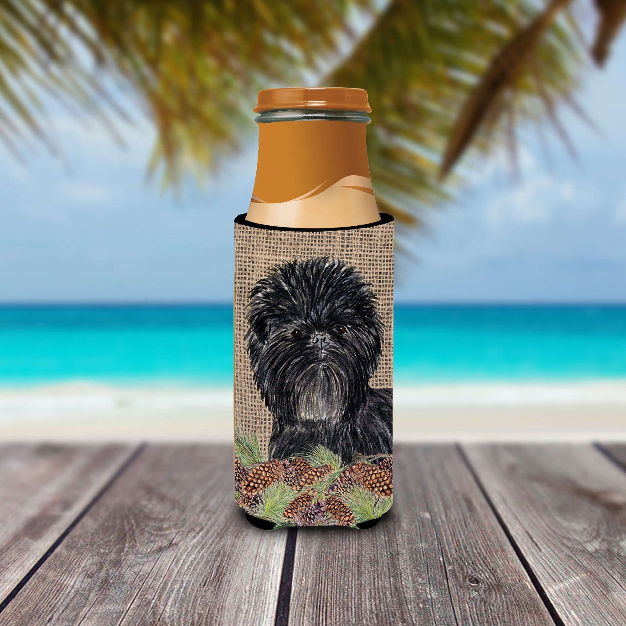 Affenpinscher on Faux Burlap with Pine Cones Ultra Beverage Insulators for slim cans SS4100MUK