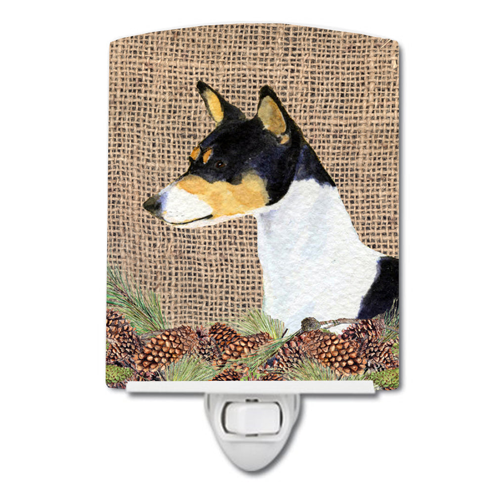 Basenji on Faux Burlap with Pine Cones Ceramic Night Light SS4103CNL - the-store.com