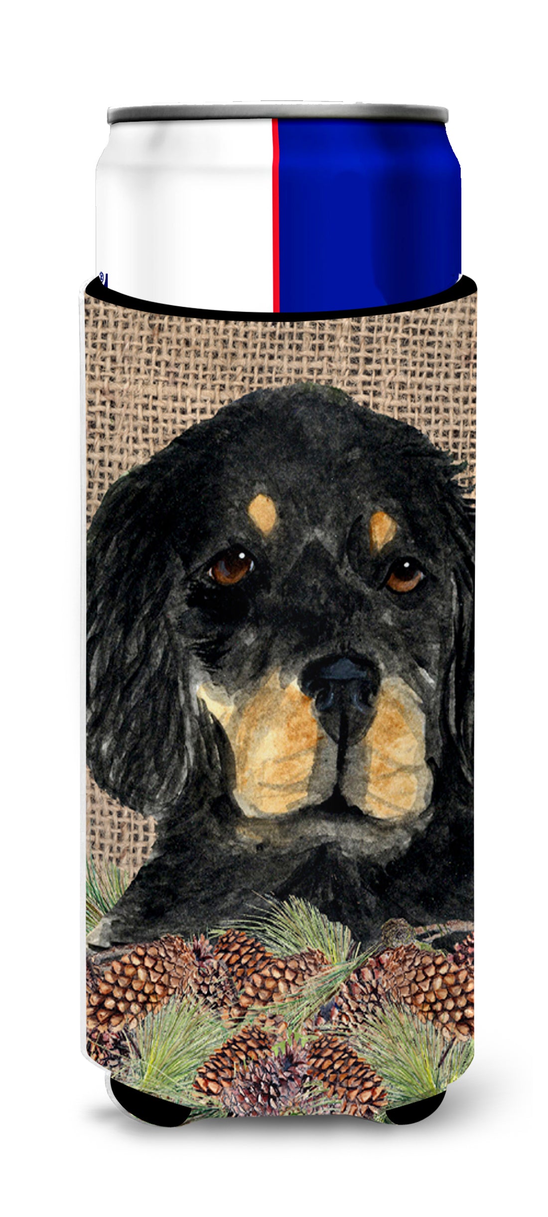 Gordon Setter on Faux Burlap with Pine Cones Ultra Beverage Insulators for slim cans SS4104MUK