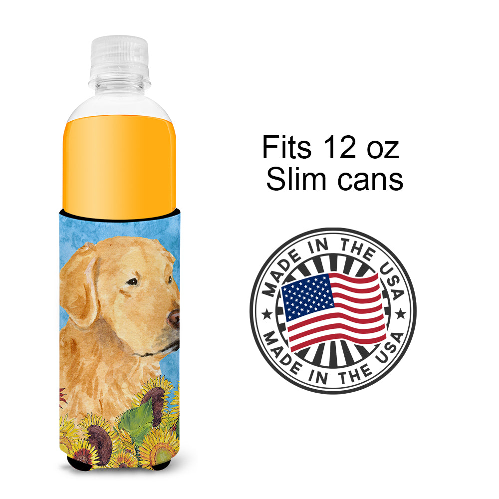 Golden Retriever in Summer Flowers Ultra Beverage Insulators for slim cans SS4109MUK.
