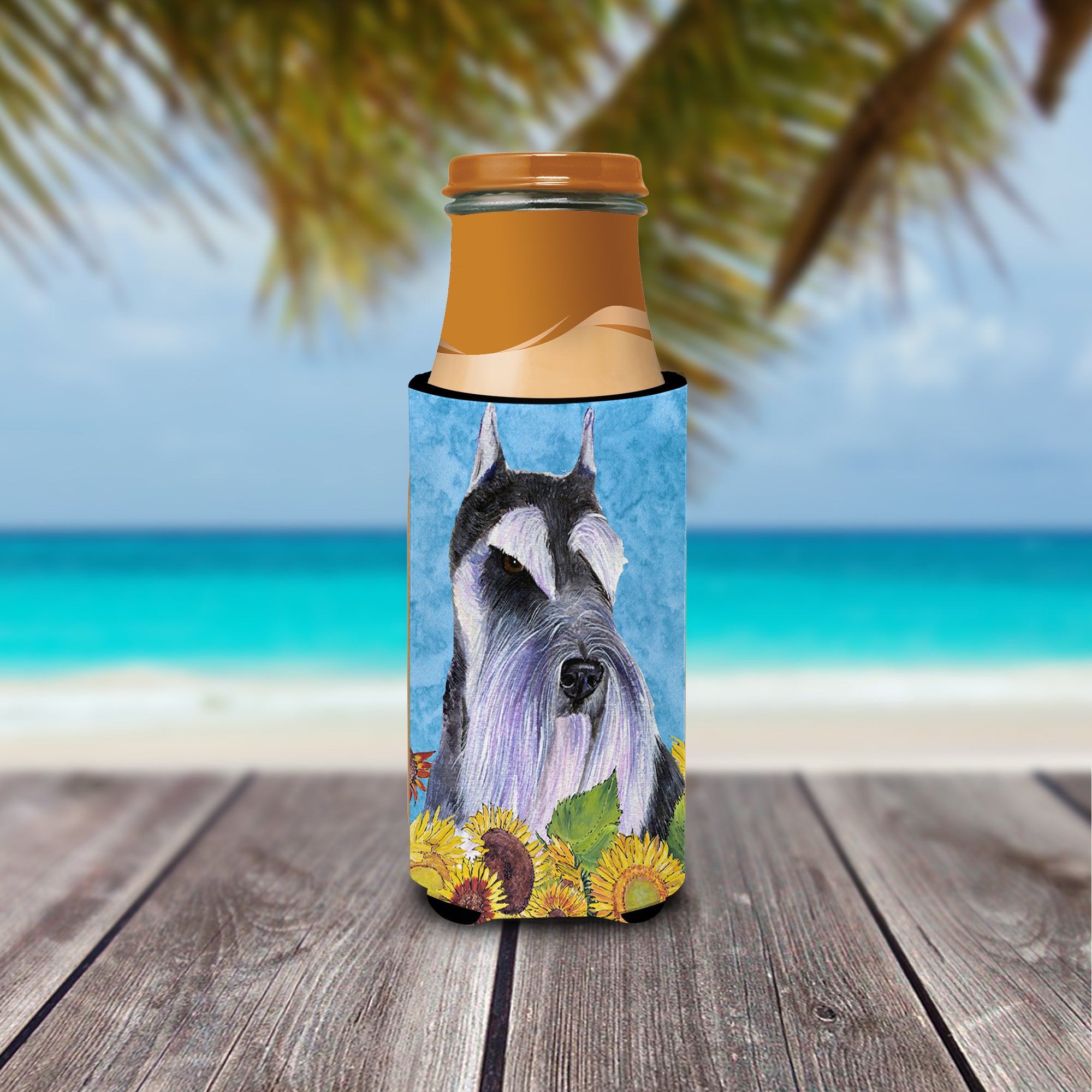 Schnauzer in Summer Flowers Ultra Beverage Insulators for slim cans SS4110MUK.
