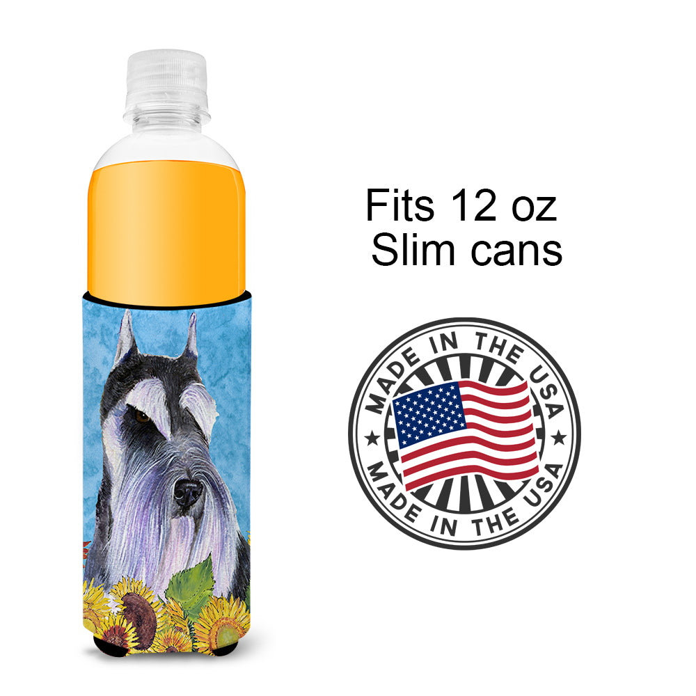 Schnauzer in Summer Flowers Ultra Beverage Insulators for slim cans SS4110MUK