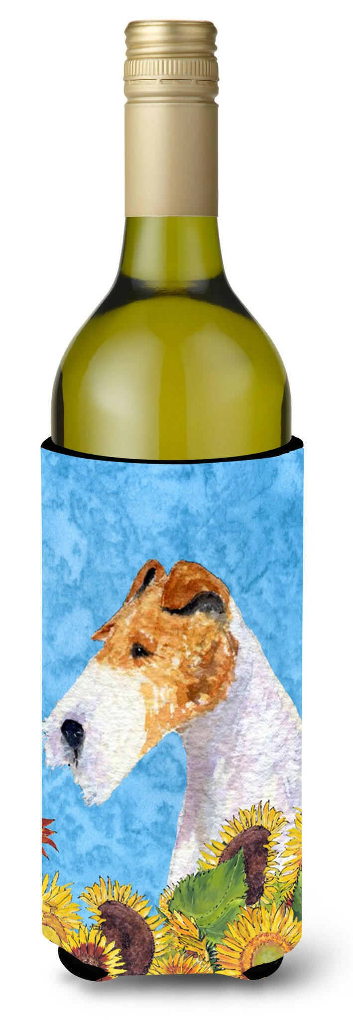 Fox Terrier in Summer Flowers Wine Bottle Beverage Insulator Beverage Insulator Hugger by Caroline&#39;s Treasures