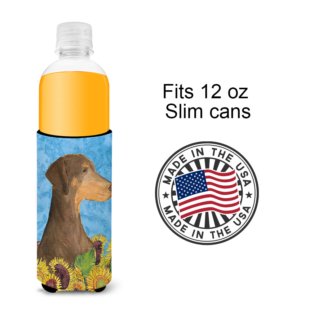 Doberman in Summer Flowers Ultra Beverage Insulators for slim cans SS4112MUK