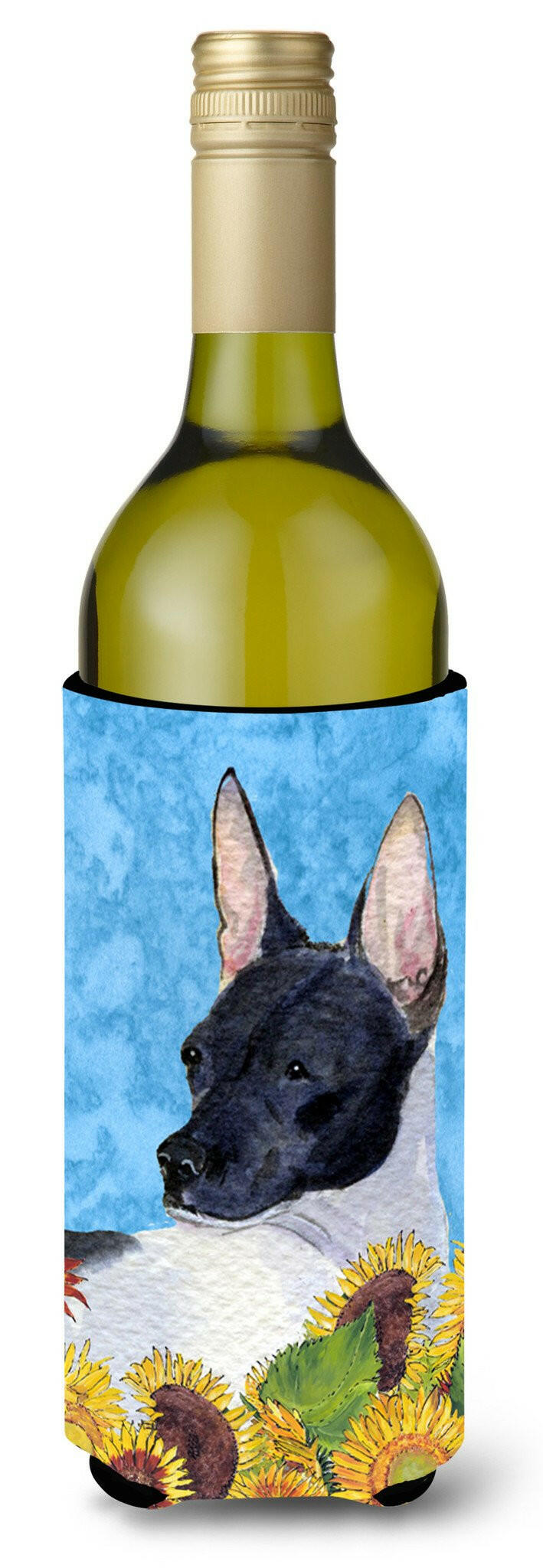 Rat Terrier in Summer Flowers Wine Bottle Beverage Insulator Beverage Insulator Hugger by Caroline&#39;s Treasures