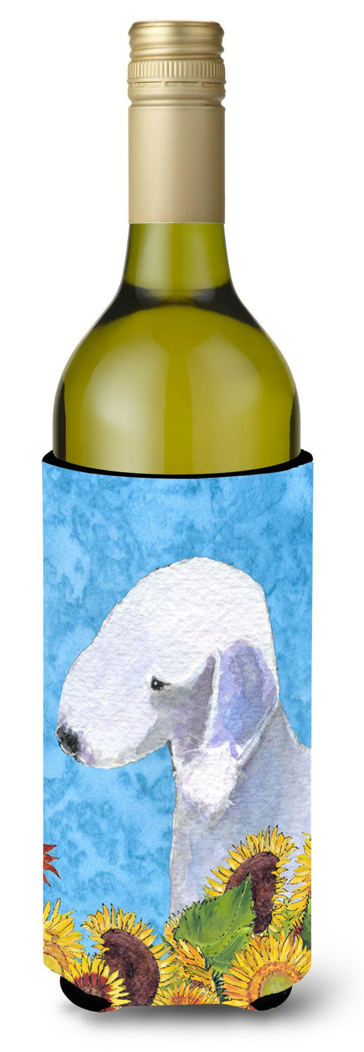 Bedlington Terrier in Summer Flowers Wine Bottle Beverage Insulator Beverage Insulator Hugger by Caroline&#39;s Treasures