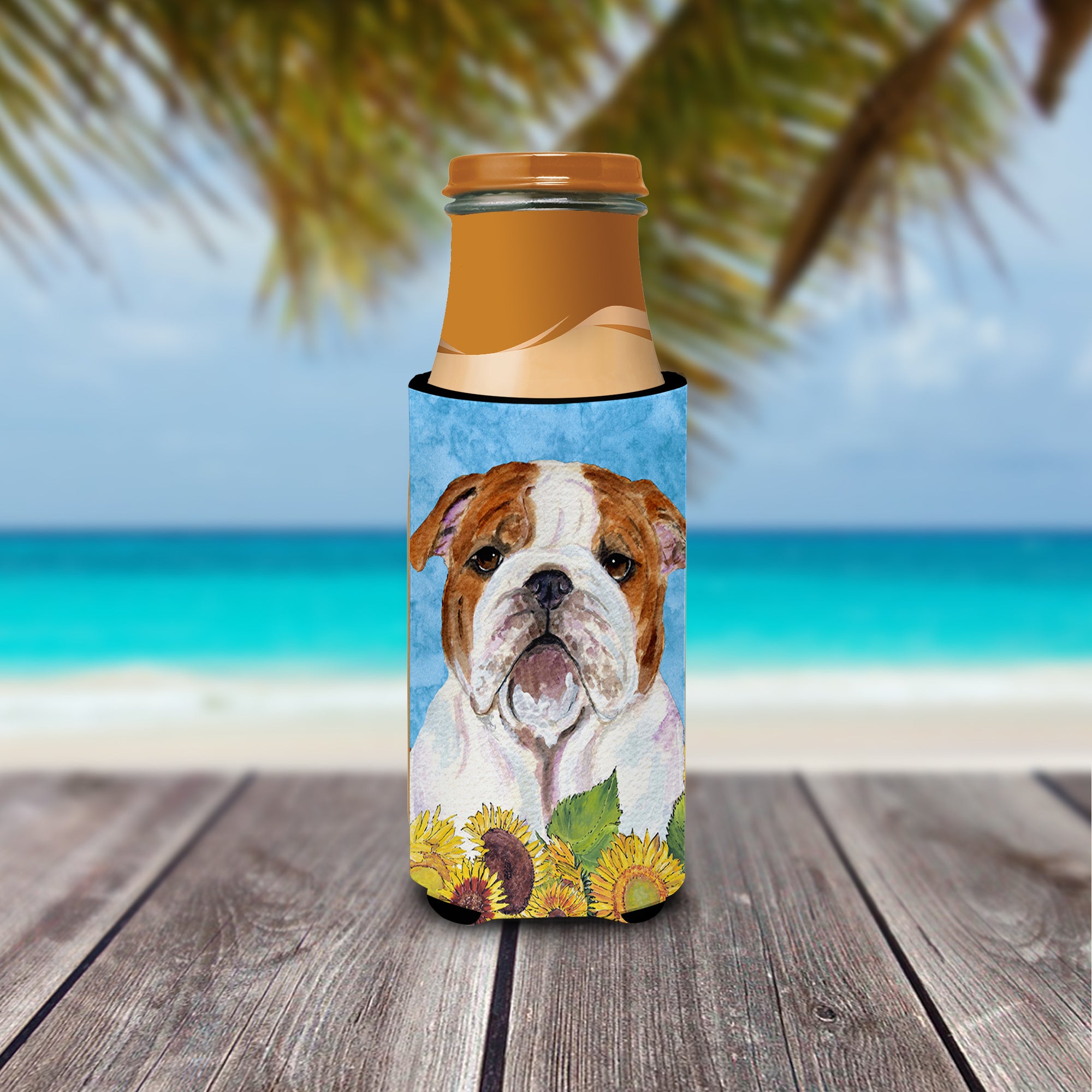 Bulldog English in Summer Flowers Ultra Beverage Insulators for slim cans SS4117MUK.