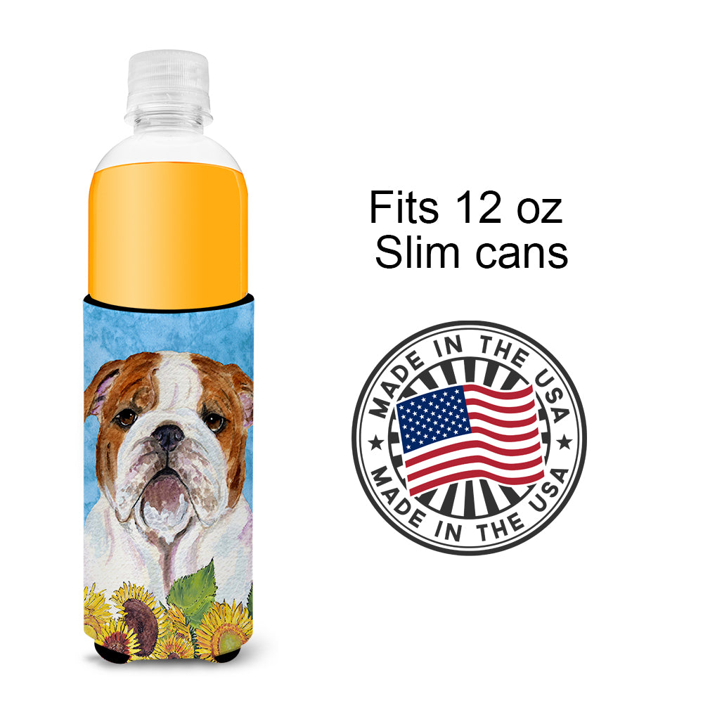 Bulldog English in Summer Flowers Ultra Beverage Insulators for slim cans SS4117MUK.