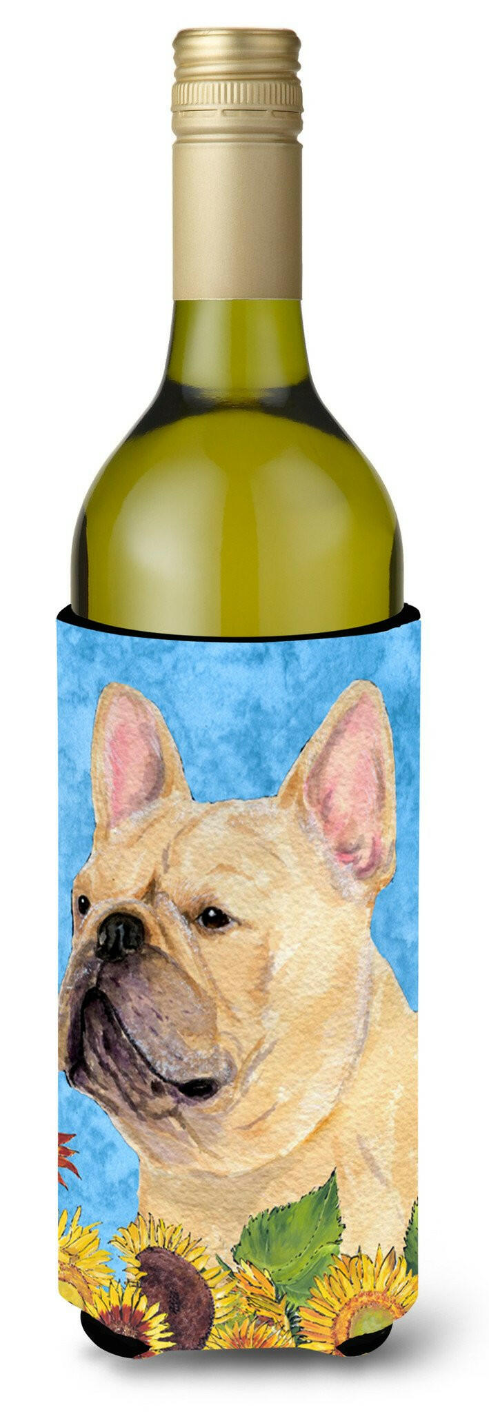 French Bulldog in Summer Flowers Wine Bottle Beverage Insulator Beverage Insulator Hugger by Caroline&#39;s Treasures