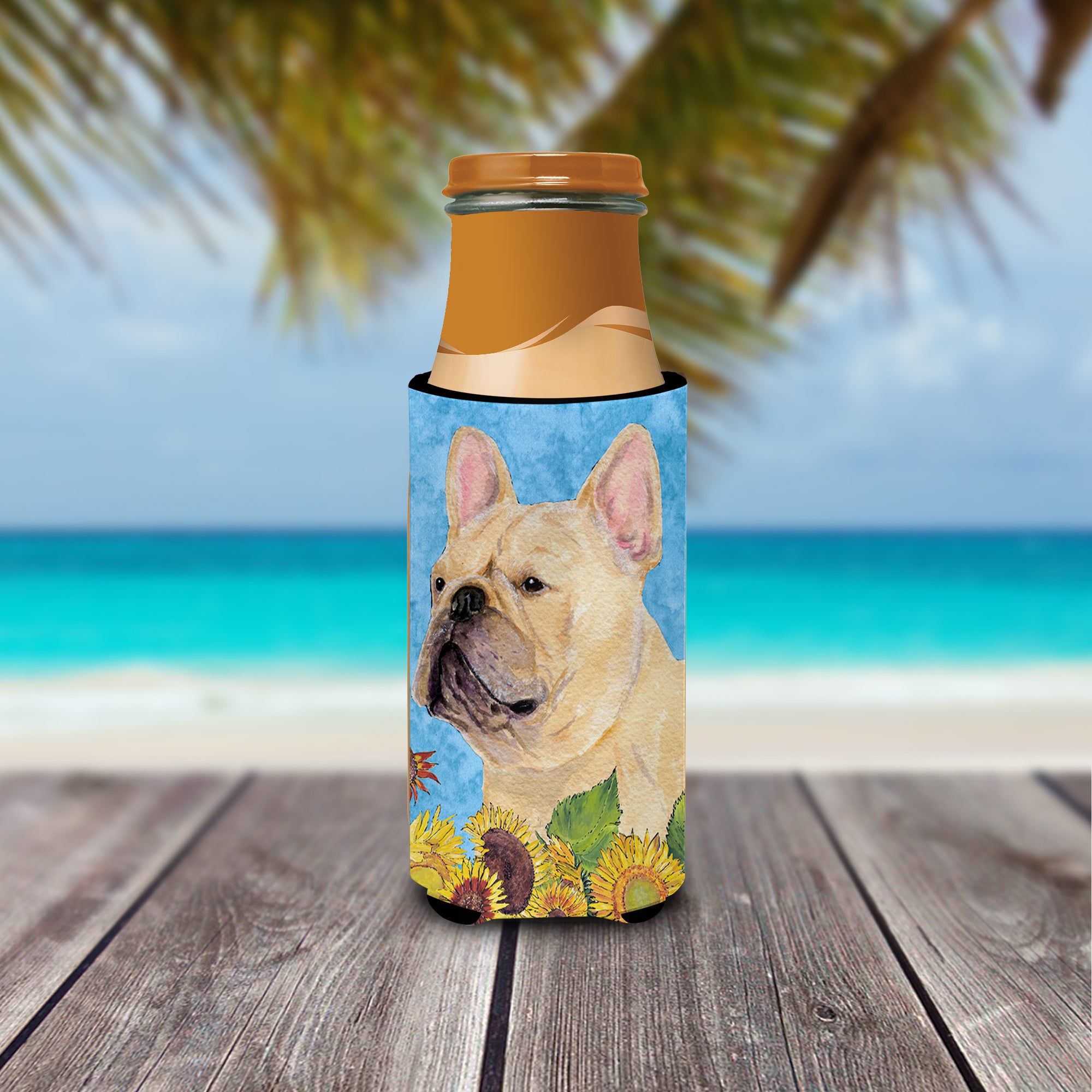 French Bulldog in Summer Flowers Ultra Beverage Insulators for slim cans SS4118MUK.