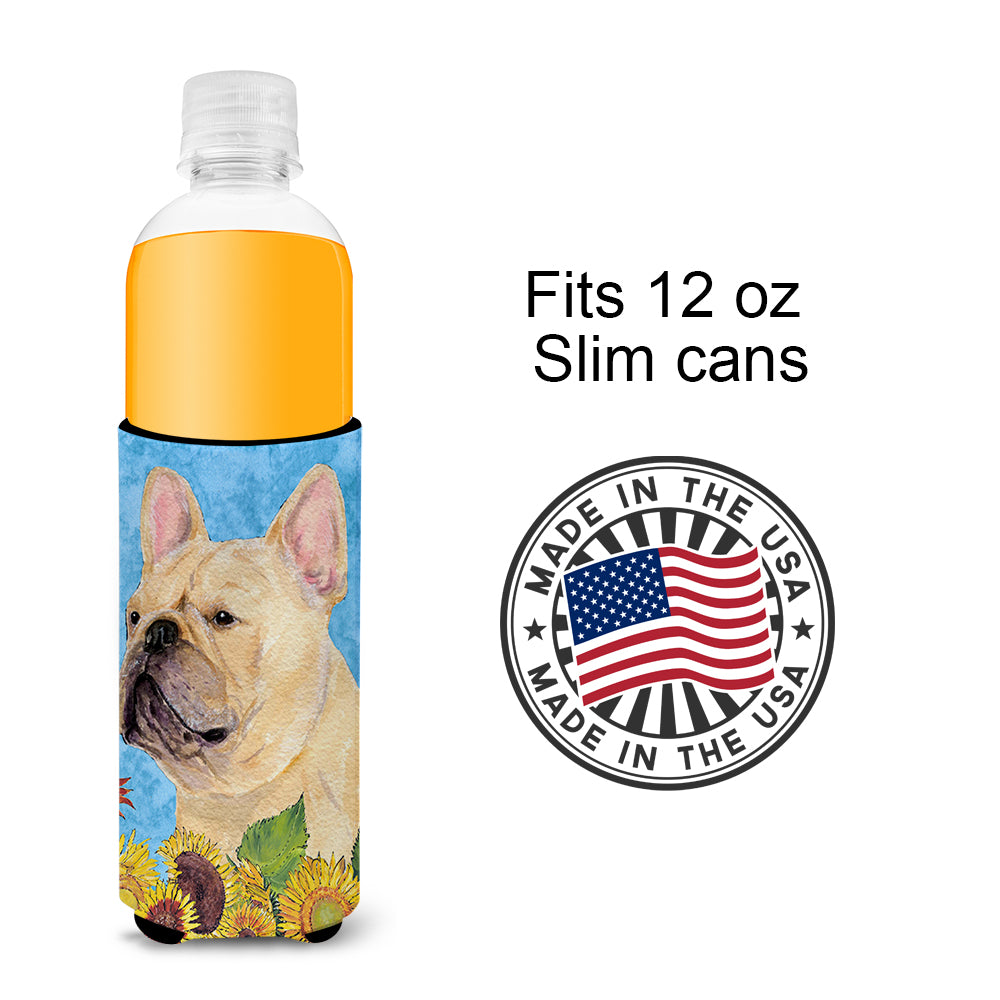 French Bulldog in Summer Flowers Ultra Beverage Insulators for slim cans SS4118MUK.