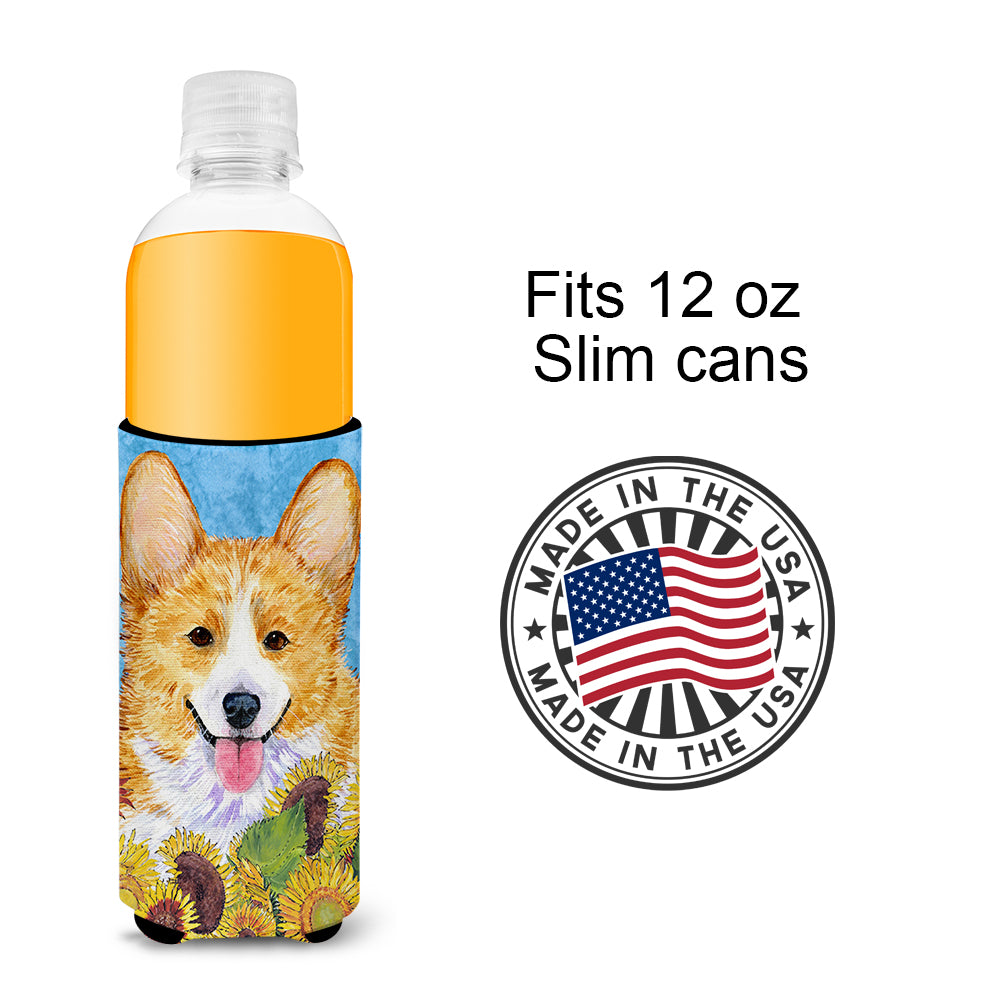 Corgi in Summer Flowers Ultra Beverage Insulators for slim cans SS4119MUK.
