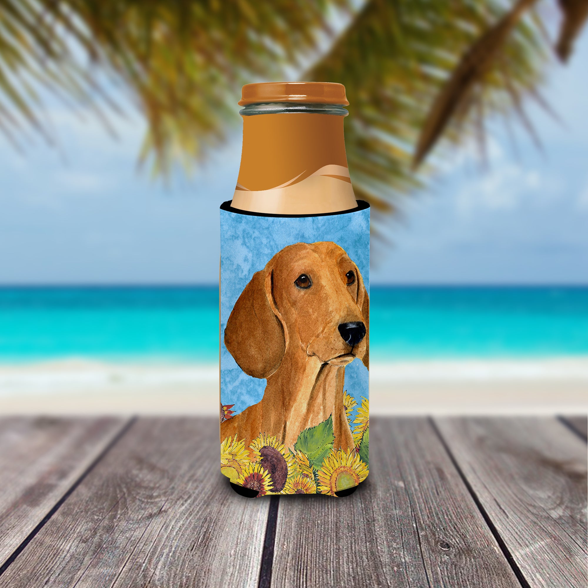 Dachshund in Summer Flowers Ultra Beverage Insulators for slim cans SS4120MUK.