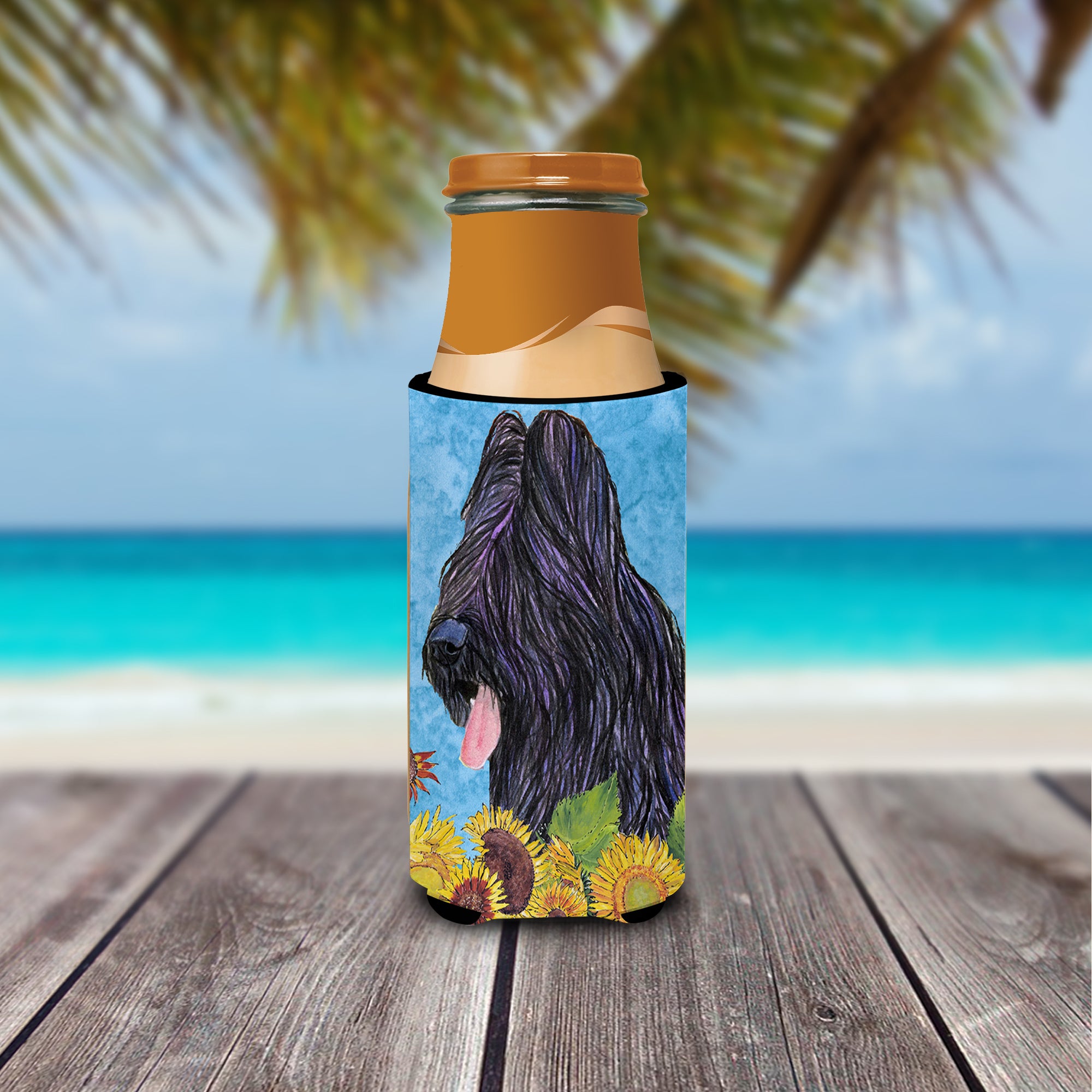 Briard in Summer Flowers Ultra Beverage Insulators for slim cans SS4123MUK.