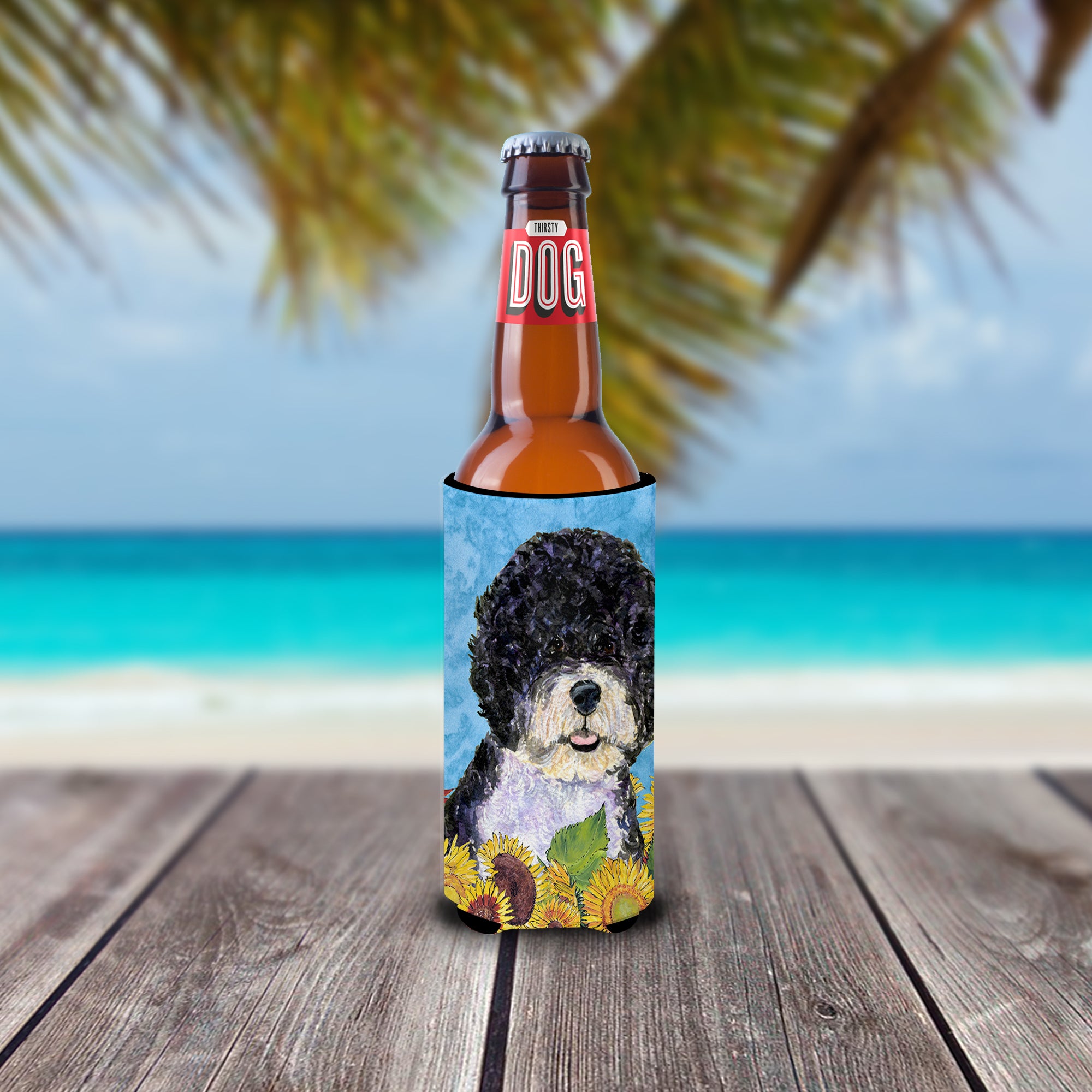 Portuguese Water Dog in Summer Flowers Ultra Beverage Insulators for slim cans SS4124MUK.