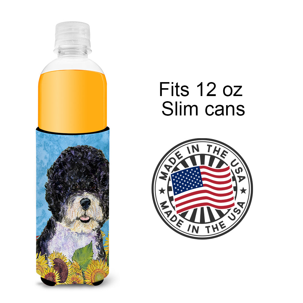 Portuguese Water Dog in Summer Flowers Ultra Beverage Insulators for slim cans SS4124MUK