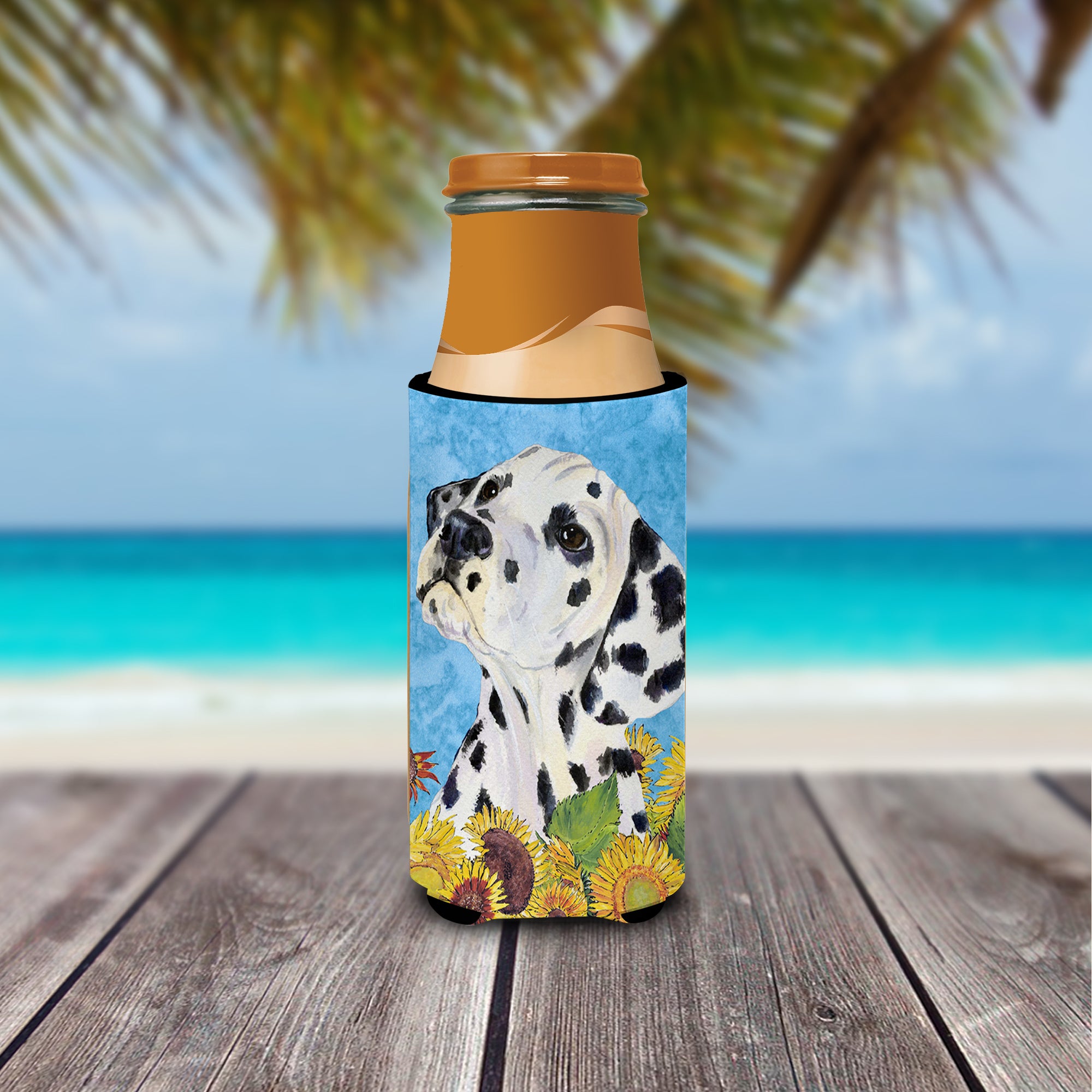 Dalmatian in Summer Flowers Ultra Beverage Insulators for slim cans SS4126MUK.