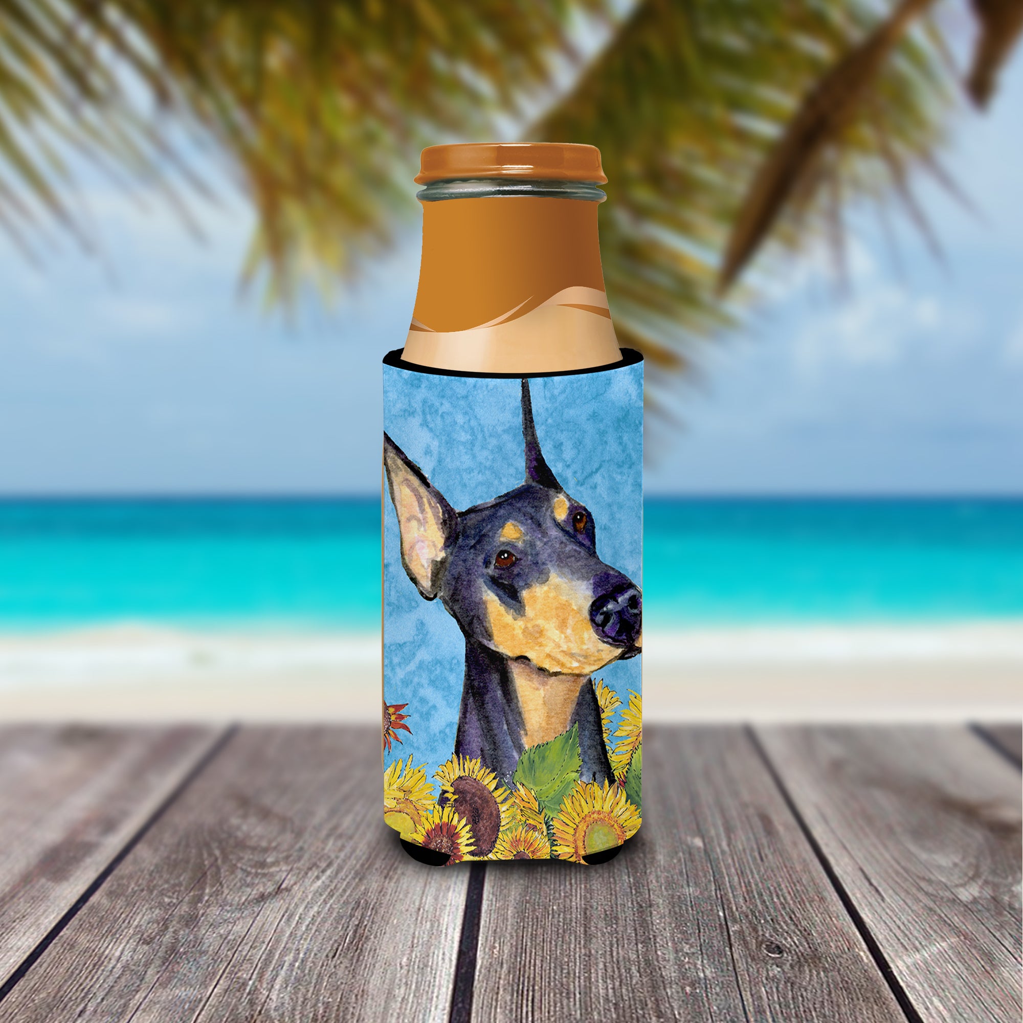 Doberman in Summer Flowers Ultra Beverage Isolateurs pour canettes minces SS4128MUK